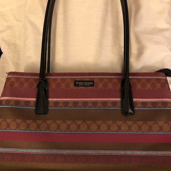 Kate Spade Y2K Vintage Shoulder Purse Mauve Pink Brown stripes, Black Handle - Picture 2 of 7